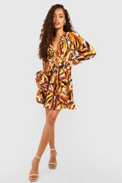 Cut-Out Rüschen-Skaterkleid Mit Abstraktem Print 8 Cut-Out Rüschen-Skaterkleid Mit Abstraktem Print -Stil Formen Verkäufe gzz38888 tan xl 2