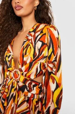 Cut-Out Rüschen-Skaterkleid Mit Abstraktem Print 9 Cut-Out Rüschen-Skaterkleid Mit Abstraktem Print -Stil Formen Verkäufe gzz38888 tan xl 3