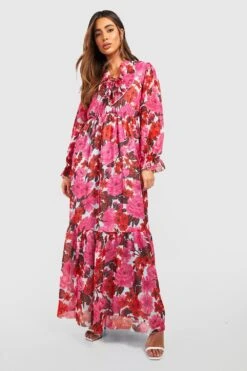 Florales Chiffon-Maxikleid Mit Rüschen -Stil Formen Verkäufe gzz39007 pink xl 2