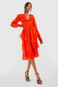 Rüschen-Midikleid -Stil Formen Verkäufe gzz39016 orange xl 2