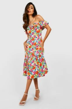 Schulterfreies Florales Rüschen-Midikleid 8 Schulterfreies Florales Rüschen-Midikleid -Stil Formen Verkäufe gzz39020 green xl 2