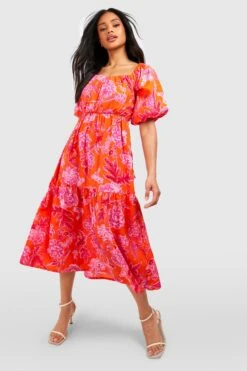 Florales Skaterkleid Mit Puffärmeln