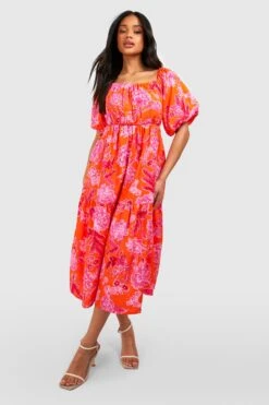 Florales Skaterkleid Mit Puffärmeln -Stil Formen Verkäufe gzz39024 orange xl 2