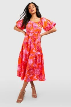 Florales Skaterkleid Mit Puffärmeln -Stil Formen Verkäufe gzz39024 orange xl 3