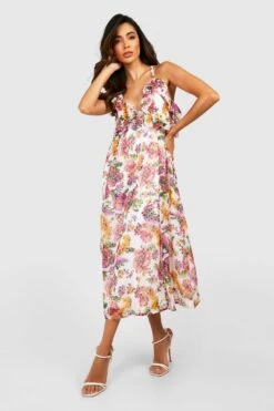 Florales Chiffon-Slipkleid Mit Rüschen -Stil Formen Verkäufe gzz39059 cream xl 2