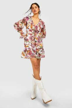 Cut-Out Rüschen-Minikleid -Stil Formen Verkäufe gzz39061 cream xl 2