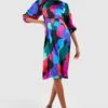 Abstraktes Satin-Midikleid Mit Puffärmeln -Stil Formen Verkäufe gzz39075 multi xl