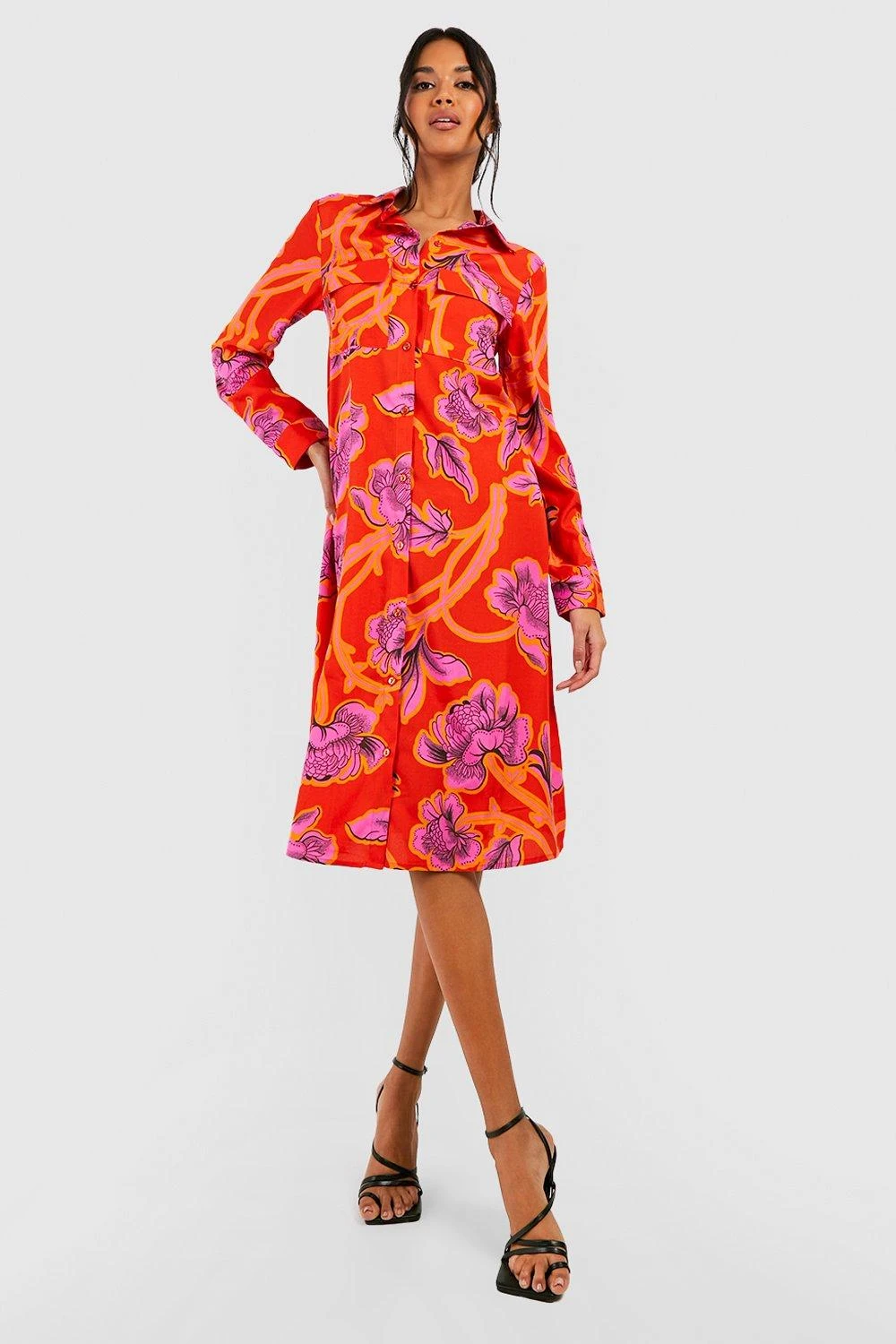 Oversize Hemd-Midikleid Mit Floralem Print 3 Oversize Hemd-Midikleid Mit Floralem Print