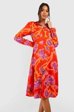 Oversize Hemd-Midikleid Mit Floralem Print 8 Oversize Hemd-Midikleid Mit Floralem Print -Stil Formen Verkäufe gzz39076 pink xl 2