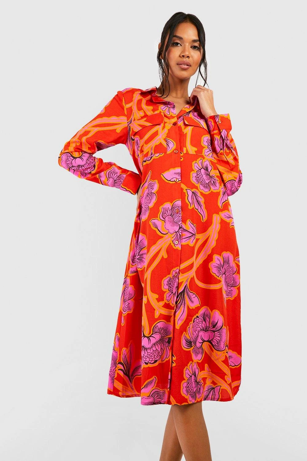 Oversize Hemd-Midikleid Mit Floralem Print 5 Oversize Hemd-Midikleid Mit Floralem Print – Bild 3