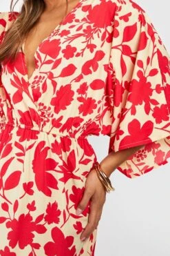 Florales Wickel-Maxikleid Mit Fledermaus-Ärmeln 9 Florales Wickel-Maxikleid Mit Fledermaus-Ärmeln -Stil Formen Verkäufe gzz39077 pink xl 3