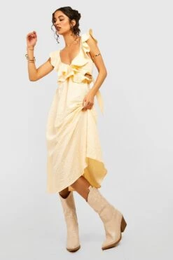 Strukturiertes Rüschen-Midikleid -Stil Formen Verkäufe gzz39131 stone xl 2