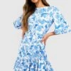 Florales Rüschen-Skaterkleid Mit Weiten Ärmeln 1 Florales Rüschen-Skaterkleid Mit Weiten Ärmeln -Stil Formen Verkäufe gzz39135 blue xl