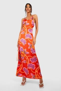 Florales Satin Slip-Maxikleid