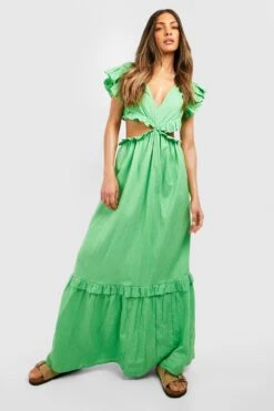 Cut-Out Rüschen-Maxikleid Aus Leinen -Stil Formen Verkäufe gzz39667 apple20green xl 2