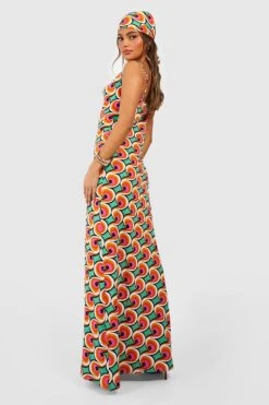Maxi-Slipkleid & Tuch Mit Retro-Print -Stil Formen Verkäufe gzz39677 green xl 1