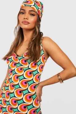 Maxi-Slipkleid & Tuch Mit Retro-Print -Stil Formen Verkäufe gzz39677 green xl 2