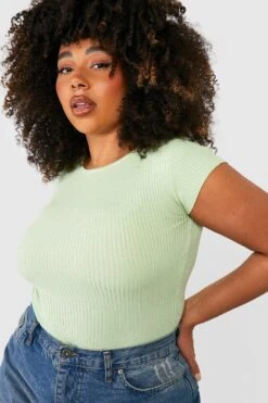 Plus Gerippter Body Mit Kurzen Ärmeln -Stil Formen Verkäufe gzz39688 mint xl 3