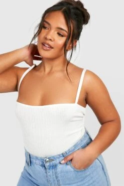 Plus Rippstrick Body Mit Geradem Ausschnitt -Stil Formen Verkäufe gzz39695 ivory xl 3