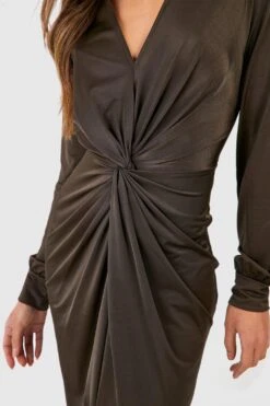 Midikleid Mit Tiefem Ausschnitt Und Twist Vorne -Stil Formen Verkäufe gzz39712 khaki xl 3