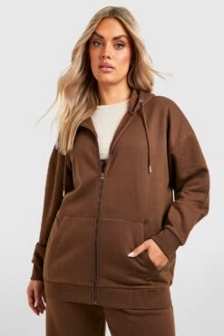Plus Basic Oversize Hoodie Mit Reißverschluss -Stil Formen Verkäufe gzz39759 chocolate xl 3