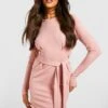 Langärmliges Basic-Minikleid Aus Crepestoff Mit Geschnürter Taille -Stil Formen Verkäufe gzz39910 blush xl