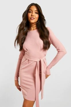 Langärmliges Basic-Minikleid Aus Crepestoff Mit Geschnürter Taille