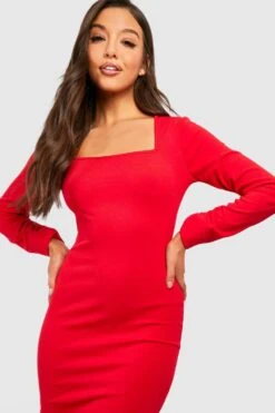 Midikleid Mit Geradem Ausschnitt Und Gerafften Ärmeln -Stil Formen Verkäufe gzz39925 red xl 2