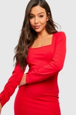 Midikleid Mit Geradem Ausschnitt Und Gerafften Ärmeln -Stil Formen Verkäufe gzz39925 red xl 3