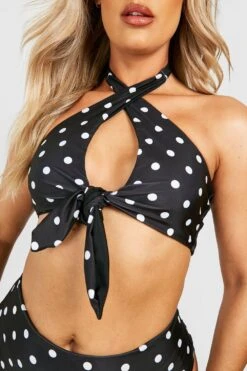 Plus Wendbares Gepunktetes Bikinioberteil Mit Schnür-Detail -Stil Formen Verkäufe gzz40072 black xl 3