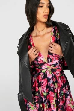 Langärmliges Florales Rüschen-Kleid -Stil Formen Verkäufe gzz40247 pink xl 2