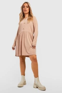 Plus Weiches Geripptes Smokkleid Mit Knöpfen 8 Plus Weiches Geripptes Smokkleid Mit Knöpfen -Stil Formen Verkäufe gzz40814 taupe xl 2