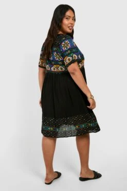 Plus Smok-Kleid Mit Retro-Print 7 Plus Smok-Kleid Mit Retro-Print -Stil Formen Verkäufe gzz40879 black xl 1