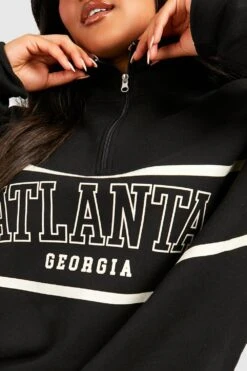 Plus Gestreifter Pullover Mit Halbem Reißverschluss Und Slogan -Stil Formen Verkäufe gzz41060 black xl 3