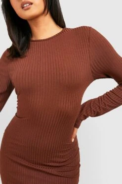 Geripptes Basic Rundhals-Midikleid -Stil Formen Verkäufe gzz41067 chocolate xl 3