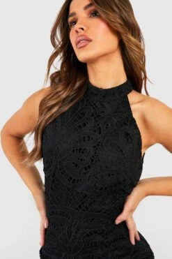 Hochgeschlossenes Gehäkeltes Premium-Midikleid -Stil Formen Verkäufe gzz41119 black xl 3