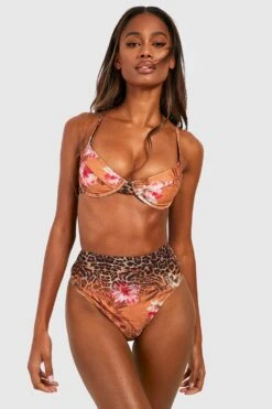 Bikinihose Mit Hohem Bund Und Tropischem Leopardenprint -Stil Formen Verkäufe gzz41196 brown xl 2