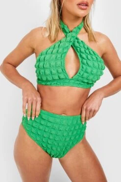 Strukturierter Neckholder-Bikini Mit Hohem Bund -Stil Formen Verkäufe gzz41212 green xl 3