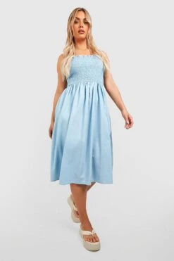 Plus Gerafftes Midi-Smokkleid -Stil Formen Verkäufe gzz41376 light20blue xl 2