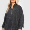 Plus Besticktes Sweatshirt Mit Acid-Waschung Und Halbem Reißverschluss 1 Plus Besticktes Sweatshirt Mit Acid-Waschung Und Halbem Reißverschluss -Stil Formen Verkäufe gzz41421 charcoal xl