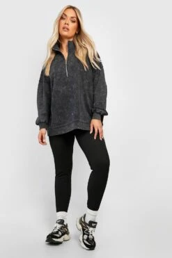 Plus Besticktes Sweatshirt Mit Acid-Waschung Und Halbem Reißverschluss -Stil Formen Verkäufe gzz41421 charcoal xl 2