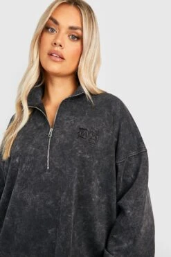 Plus Besticktes Sweatshirt Mit Acid-Waschung Und Halbem Reißverschluss -Stil Formen Verkäufe gzz41421 charcoal xl 3