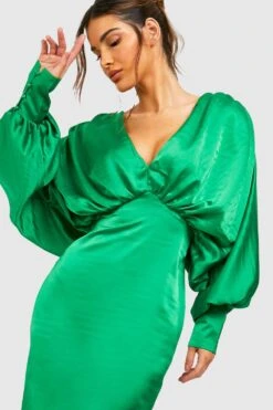 Satin-Midikleid Mit Tiefem Ausschnitt Und Blousonärmeln -Stil Formen Verkäufe gzz41684 bright20green xl 2