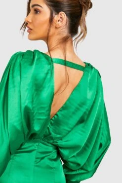 Satin-Midikleid Mit Tiefem Ausschnitt Und Blousonärmeln -Stil Formen Verkäufe gzz41684 bright20green xl 3