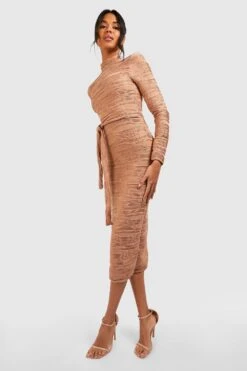 Strukturiertes Midikleid Mit Gürtel -Stil Formen Verkäufe gzz41697 camel xl 2