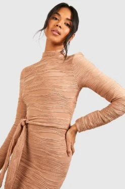 Strukturiertes Midikleid Mit Gürtel -Stil Formen Verkäufe gzz41697 camel xl 3