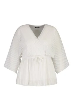 Plus Gestreifte Wickel-Bluse Mit Kimono-Ärmeln -Stil Formen Verkäufe gzz41786 ivory xl 2