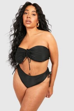 Plus Bandeau-Bikinioberteil Mit Geraffter Front -Stil Formen Verkäufe gzz41869 black xl 2