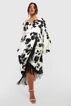 Plus Wickelkleid Mit Quasten-Saum -Stil Formen Verkäufe gzz42541 cream xl 2