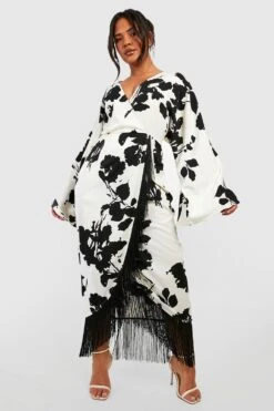 Plus Wickelkleid Mit Quasten-Saum -Stil Formen Verkäufe gzz42541 cream xl 3